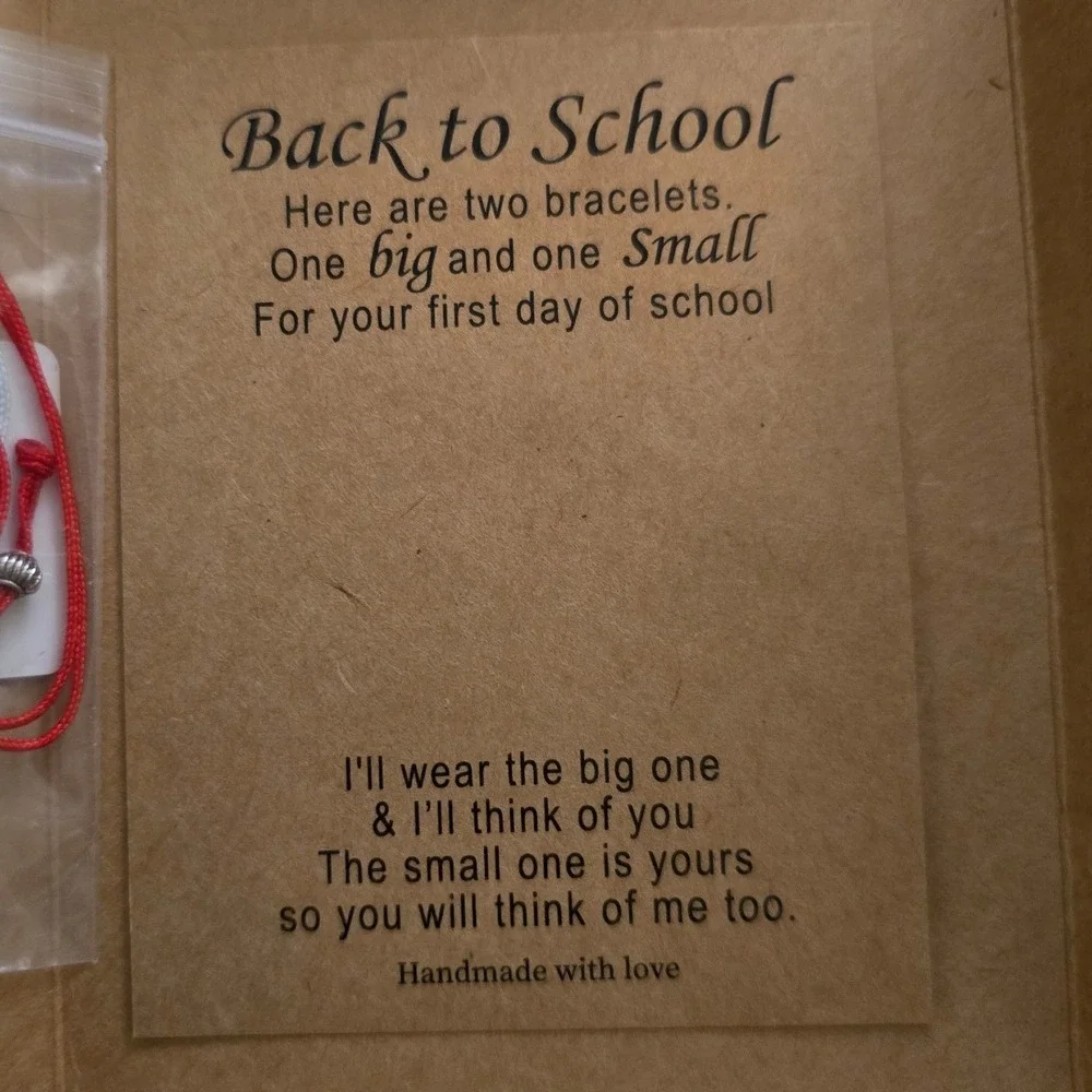 Back to School Heart Charm Cord Bracelet Set Red White Adjustable Parent Child